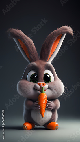 A cute happy rabbit munching on a carrot Created With Generative Ai