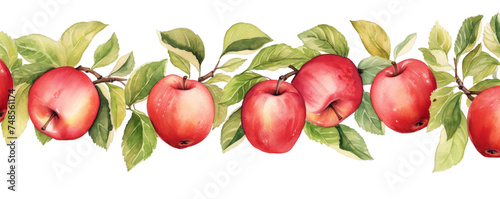 Watercolor background banner of apples isolated on a white background as transparent PNG