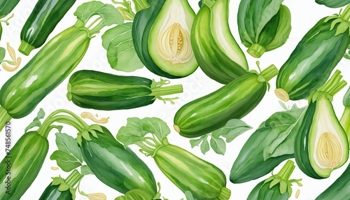 Watercolor illustration of zucchini drawing photo