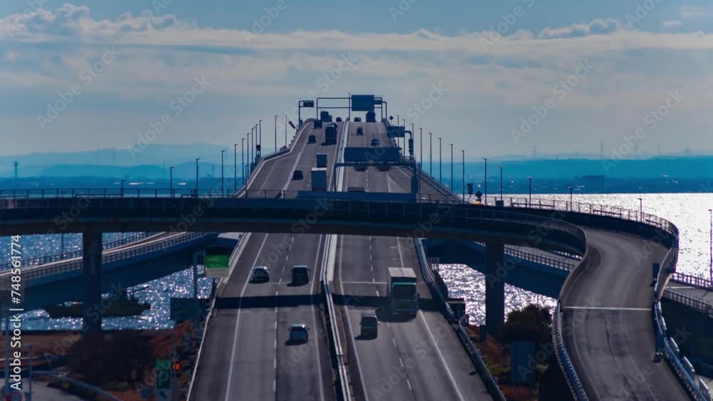 A timelapse of traffic jam on the highway at Tokyo bay area telephoto shot tilt A timelapse of traffic jam on the highway at Tokyo bay area telephoto shot tilt