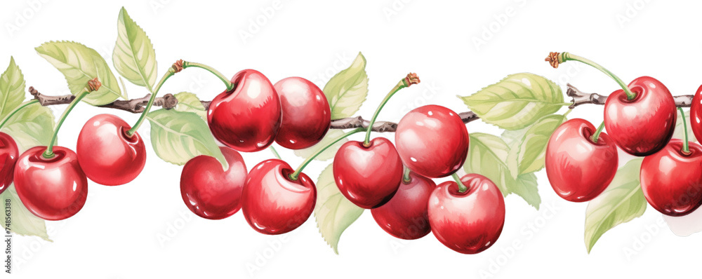Watercolor background banner of cherries isolated on a white background as transparent PNG Watercolor background banner of cherries isolated on a white background as transparent PNG