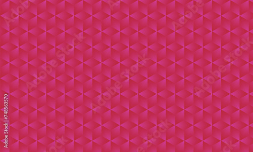 3D realistic pinkish red gradient pattern. Modern cube texture. seamless pattern Background. Repeating tiles. Triangular volumetric elements of different random size. 3D illustration. EPS 10