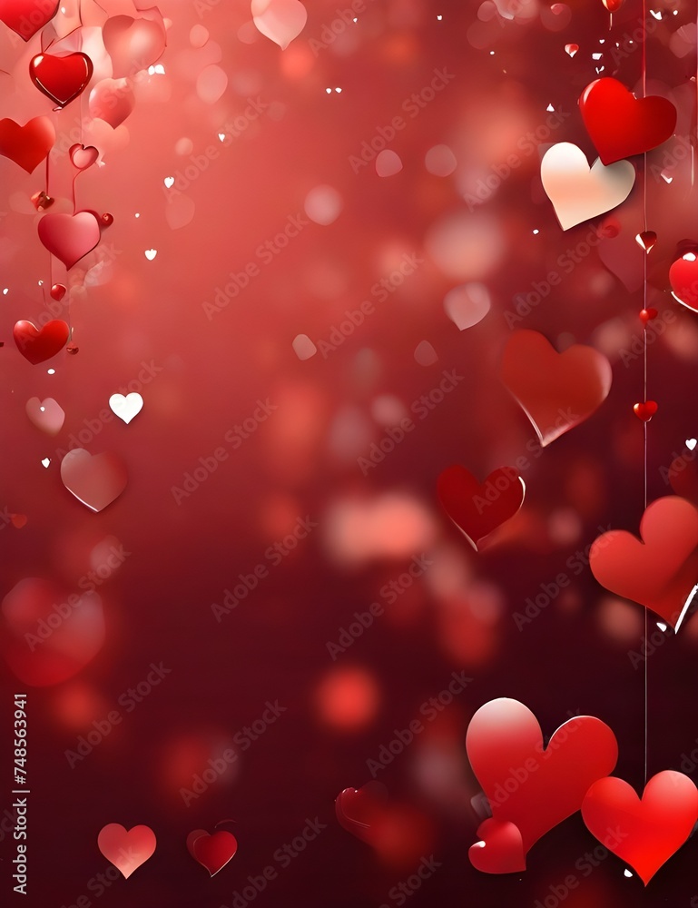 St. Valentine's Day red bokeh background with hearts, place for text Generative AI