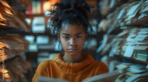 A Young African American Woman Exploring Books in a Library © Cinematic Cine
