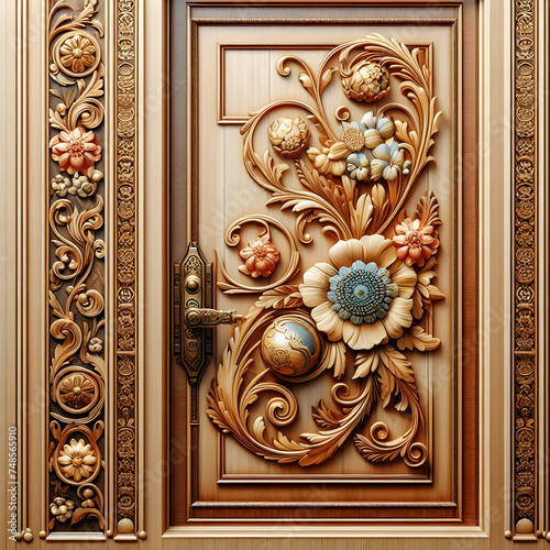 antique door handle door, wood, knocker, wooden, old, metal, decoration, Ai generated 