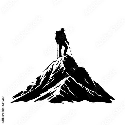 Hiker On A Mountain Vector Logo