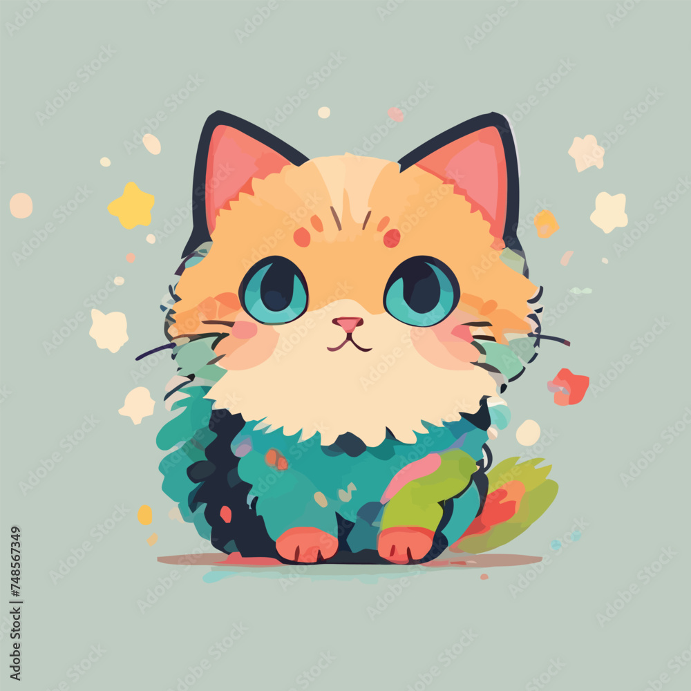 Cute Cat Vector Illustration For T Shirt Design