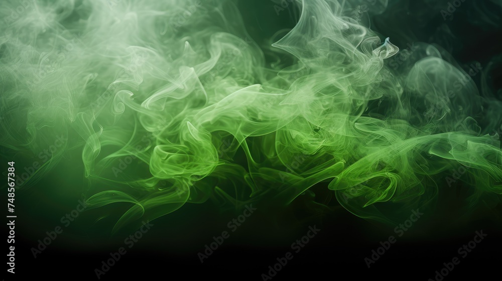 Abstract smoke of green color on a dark background. An atmosphere of mystery and magic. The texture of steam and smoke. Abstract smoke of green color on a dark background. An atmosphere of mystery and magic. The texture of steam and smoke.