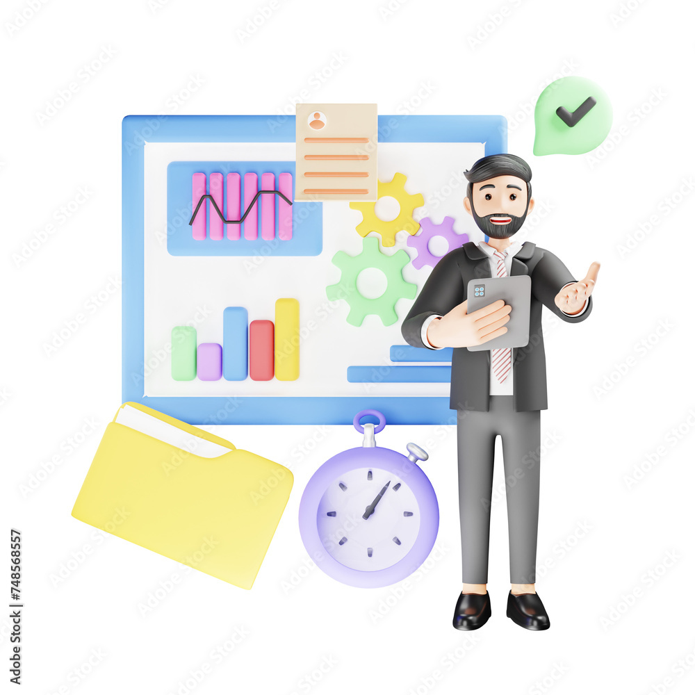 Project Management in Business - 3D Character Illustration