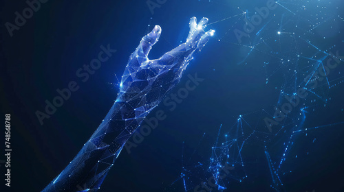 Digital cyber era technology concept. Human hand tou