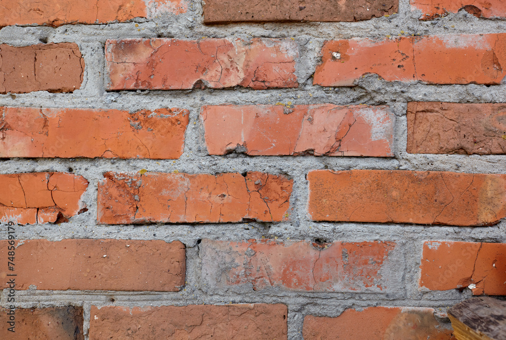 Red grey wall background. Old grungy brick wall texture. Vintage wall with obsolete plaster Red grey wall background. Old grungy brick wall texture. Vintage wall with obsolete plaster