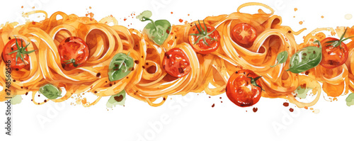 Watercolor background banner of Spaghetti isolated on a white background as transparent PNG photo