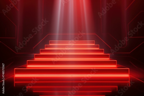 Radiant Red podium glowing. Show empty. Generate Ai