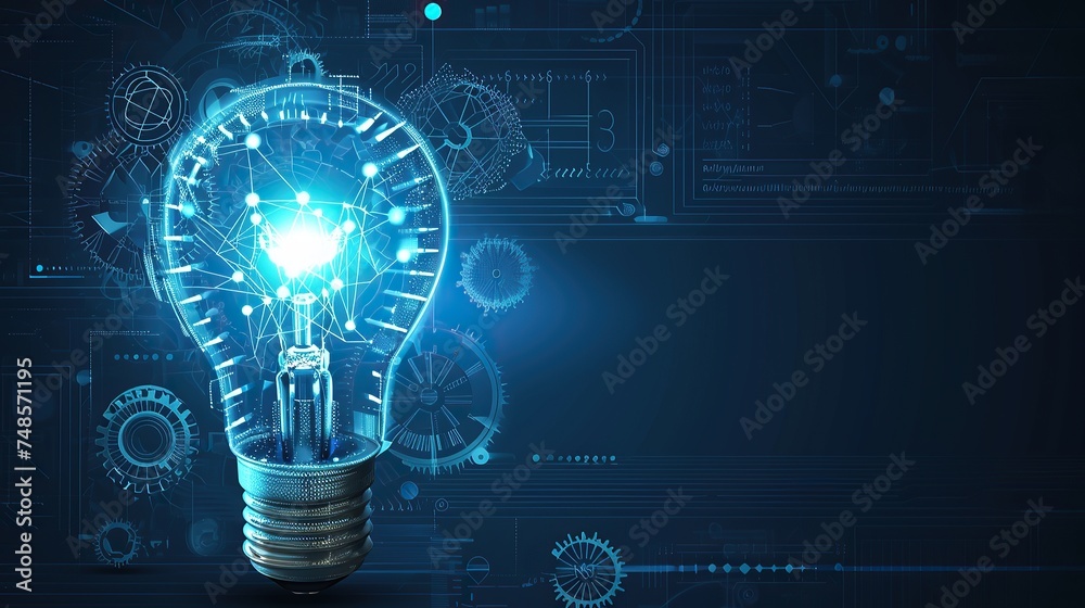 the light bulb lights up forming a network connection path. concept of ideas, thinking and innovation. the light bulb lights up forming a network connection path. concept of ideas, thinking and innovation.