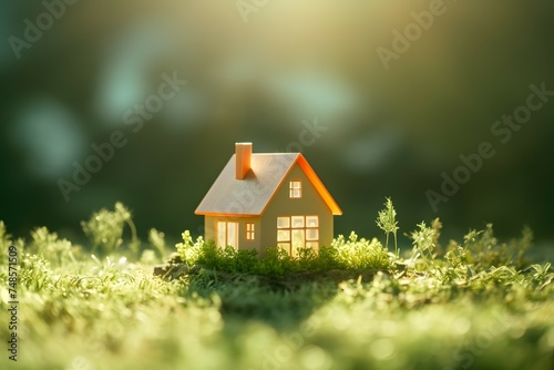 A Rustic Touch to Spring Miniature Wooden House in Lush Grass and Moss AI Generated