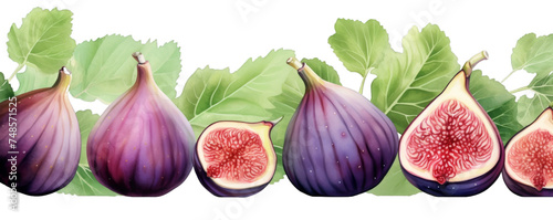 Watercolor background banner of fig isolated on a white background as transparent PNG
