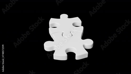 Two white jigsaw puzzle pieces getting connected on black background