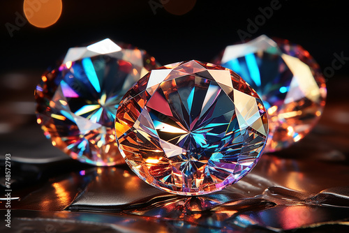 Numerous diamonds sparkling and colorful surface  showcasing luxury and wealth. Isolated on a black or dark background. Shallow depth of field Generative Ai