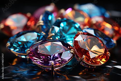 Numerous diamonds sparkling and colorful surface, showcasing luxury and wealth. Isolated on a black or dark background. Shallow depth of field Generative Ai