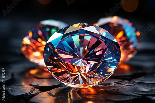 Numerous diamonds sparkling and colorful surface  showcasing luxury and wealth. Isolated on a black or dark background. Shallow depth of field Generative Ai