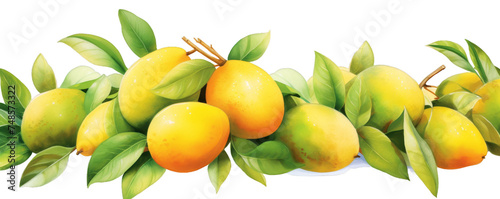 Watercolor background banner of mango isolated on a white background as transparent PNG