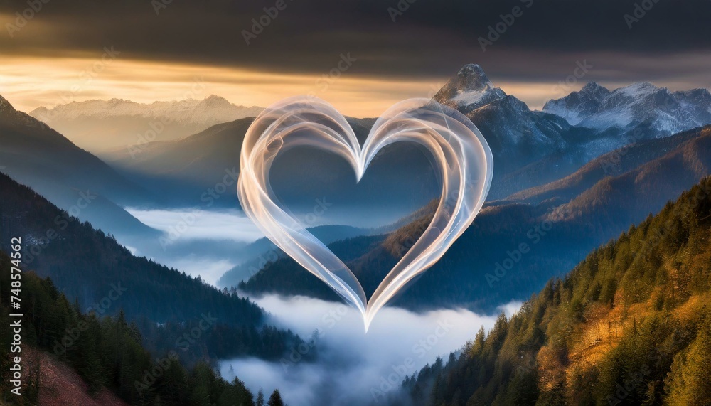 heart in the mountains - obrazy, fototapety, plakaty 