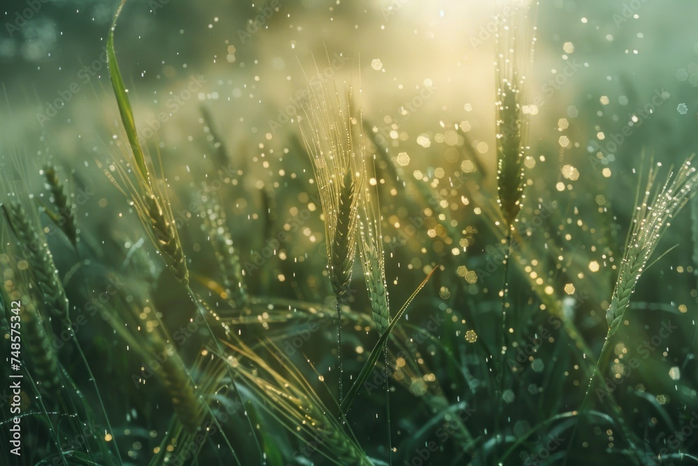 Close-up of grass with water droplets, perfect for nature backgrounds