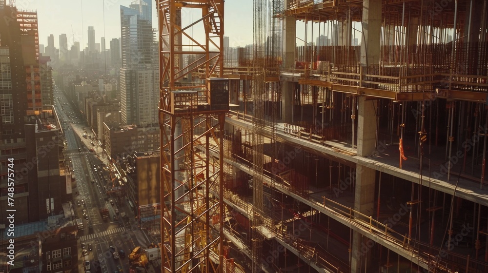 A tall building with a crane on top. Suitable for construction or urban development concepts