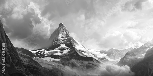 A stunning black and white photo of a majestic mountain. Perfect for nature lovers and travel enthusiasts