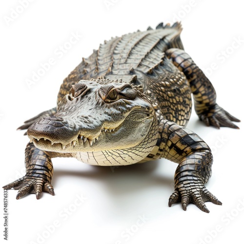Nile Crocodile in natural pose isolated on white background, photo realistic