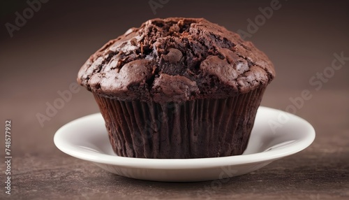 one Delicious chocolate muffin on table, closeup view