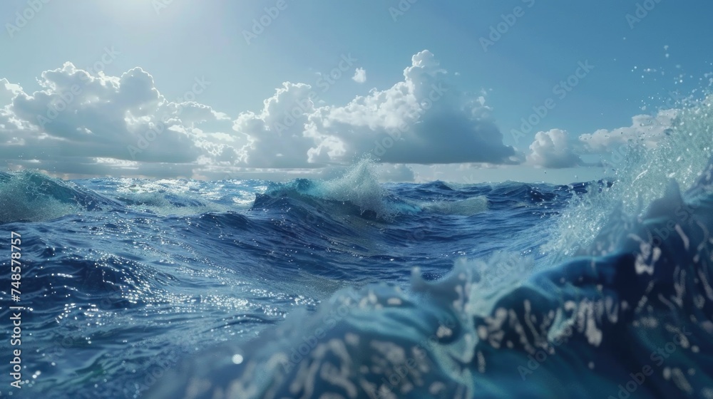 A serene view of the ocean from the water's surface. Suitable for travel and nature concepts A serene view of the ocean from the water's surface. Suitable for travel and nature concepts