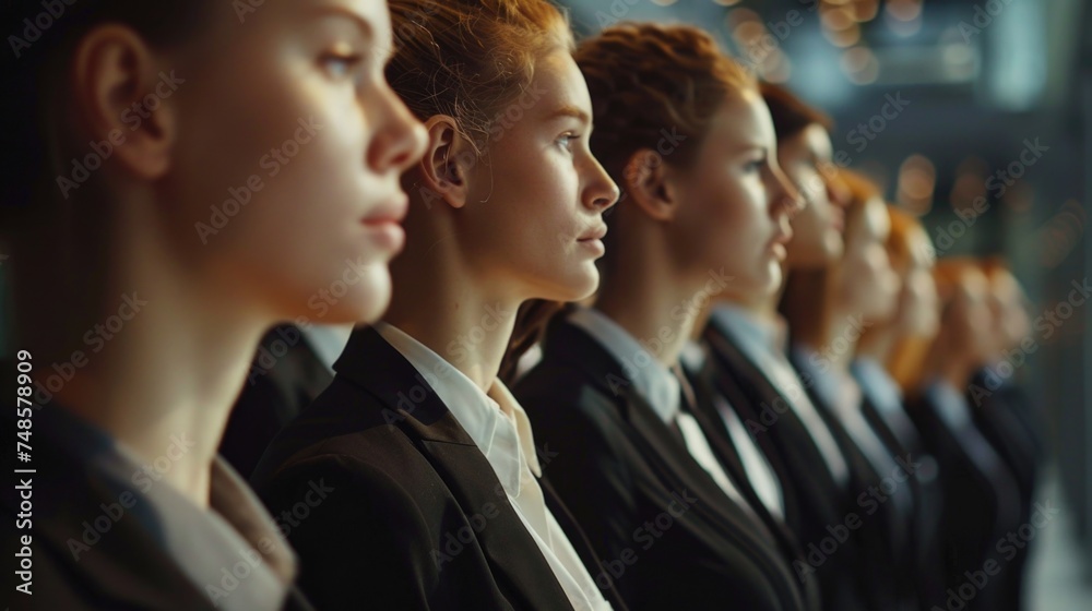 A group of professional women in business attire standing in a row. Suitable for corporate and office concepts A group of professional women in business attire standing in a row. Suitable for corporate and office concepts