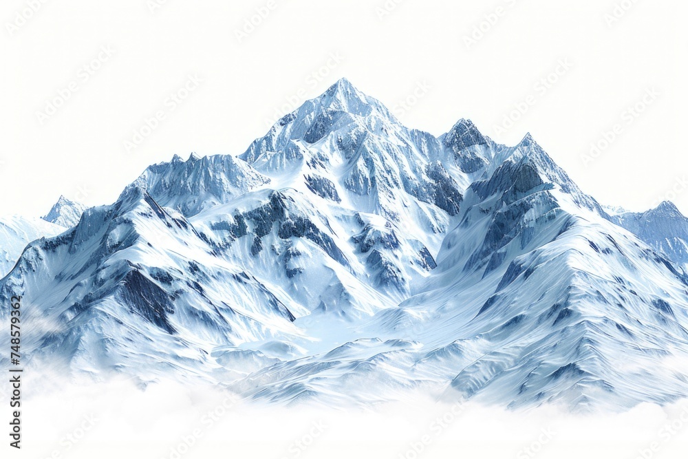 A scenic view of a snow covered mountain with a few clouds. Perfect for nature or travel themes