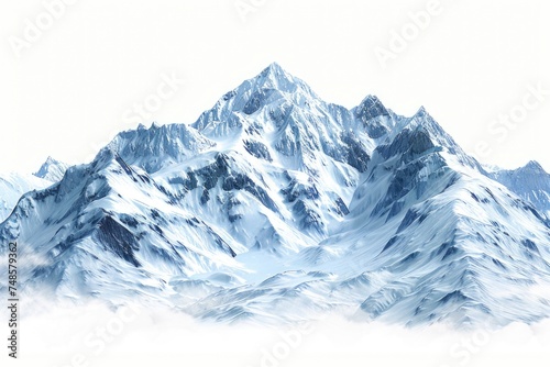 A scenic view of a snow covered mountain with a few clouds. Perfect for nature or travel themes © Fotograf