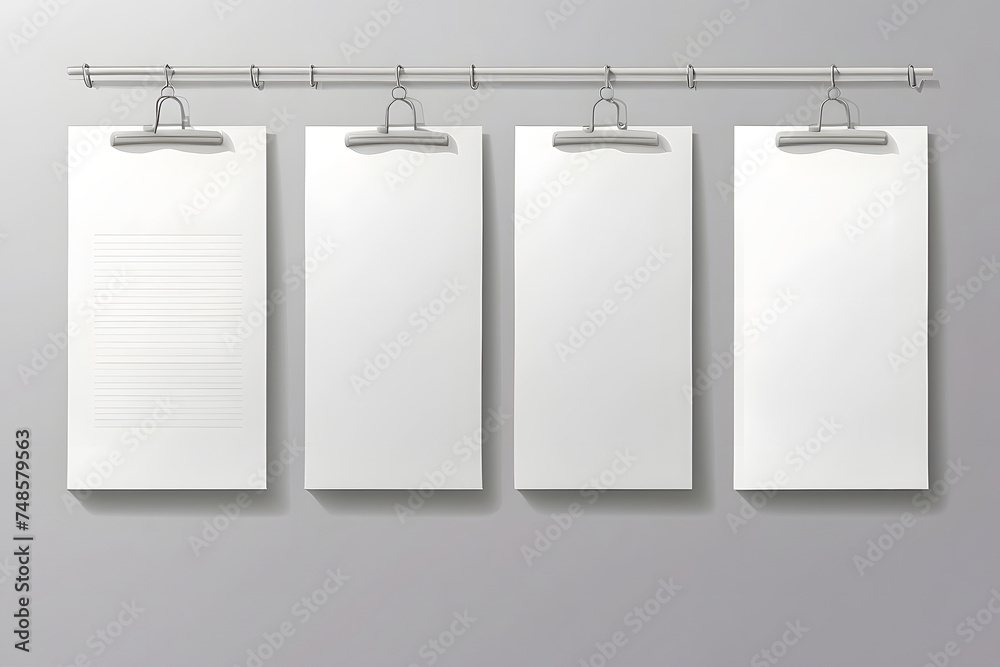 Blank A4 posters hanging list with shadows design. Hanging white paper on binders design. A4 paper page mockup sheet - stock vector Blank A4 posters hanging list with shadows design. Hanging white paper on binders design. A4 paper page mockup sheet - stock vector