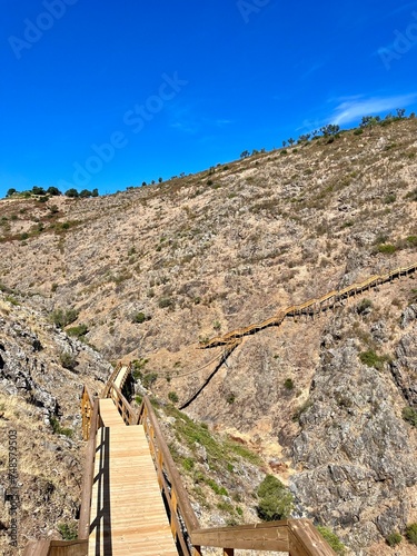 wooden promenade in mountains, hiking trail, trekking, hills, no people