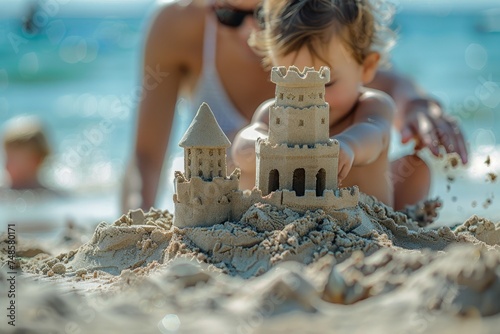 A child's hand building a s...