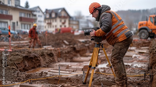 Survey engineers at construction sites use theodolite to mark coordinating concrete piles. --ar 16:9 --stylize 750 Job ID: 94e85670-ac48-4777-8589-ab9cfca4ddd0