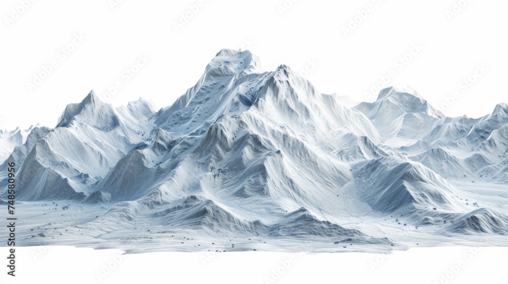 A picturesque snow covered mountain range with a few trees. Suitable for nature and landscape themes