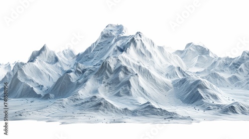 A picturesque snow covered mountain range with a few trees. Suitable for nature and landscape themes