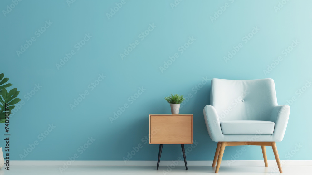 Modern living room interior composition with fluffy armchair