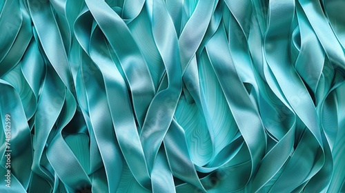 Close up of a bunch of blue satin fabric, perfect for textile design projects