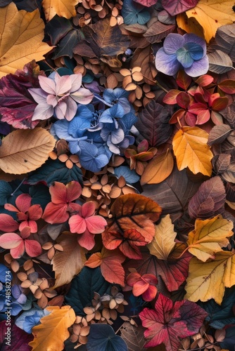Colorful leaves stacked on top of each other. Ideal for autumn themes