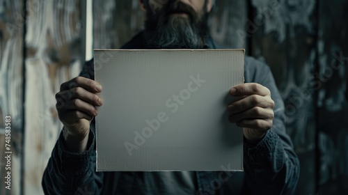 Man with a beard holding a piece of paper. Suitable for business and education concepts