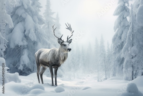 Shimmering Reindeer snow flakes winter. Nature season. Generate Ai