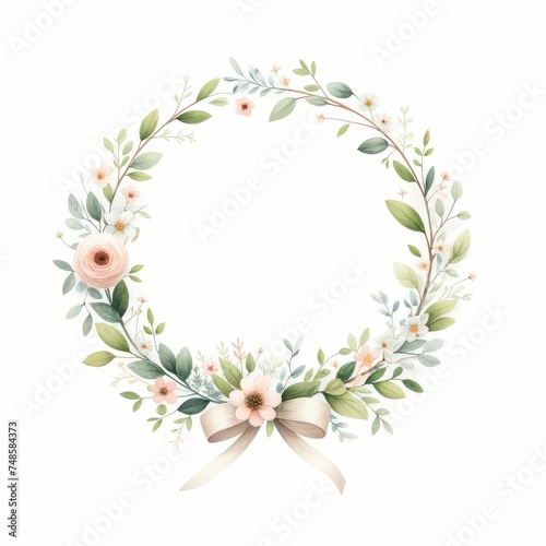 Spring wreaths and garlands. watercolor illustration, floral clipart for postcards, wedding invitations, stickers. isolated on white background.  © JR BEE