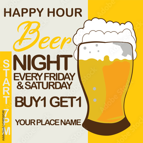 Happy  hour beer party poster flyer or social media post design