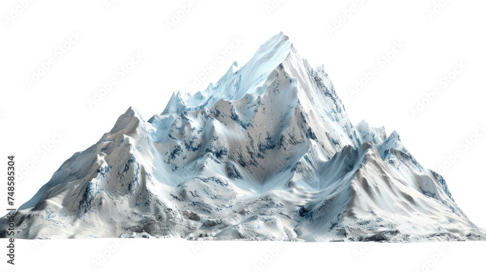 Snow-covered mountain on white background, suitable for winter themes