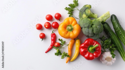 Fresh vegetables displayed on a white background, perfect for healthy eating concept